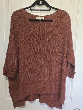 She + Sky Rust V-Neck Oversized Knit Sweater